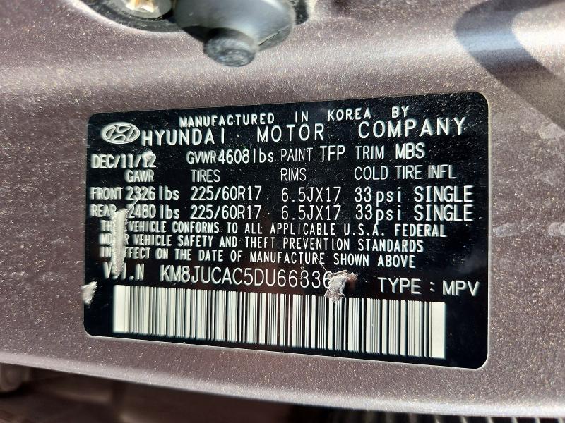 59785606 :رقم المزاد ، KM8JUCAC5DU663366 vin ، 2013 Hyundai Tucson مزاد بيع