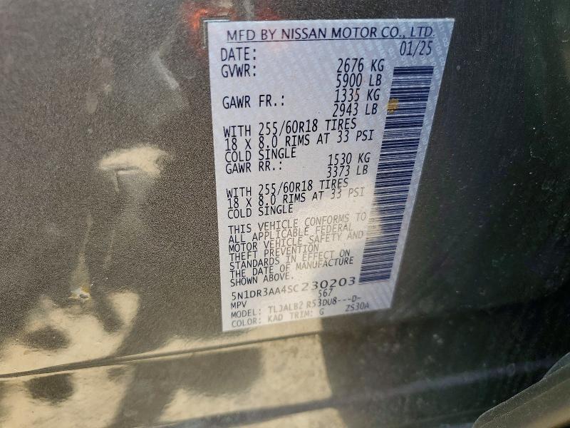 Aukcja sprzedaży 2025 Nissan Pathfinder, vin: 5N1DR3AA4SC230203, numer aukcji: 60566896