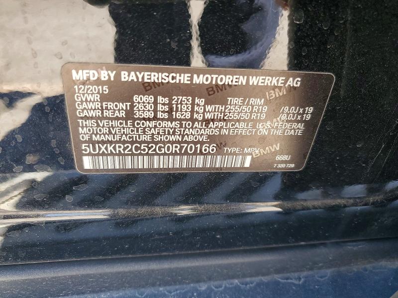 60050596 :رقم المزاد ، 5UXKR2C52G0R70166 vin ، 2016 Bmw X5 مزاد بيع