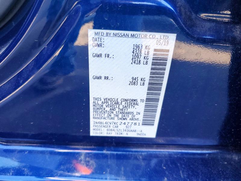 Aukcja sprzedaży 2019 Nissan Altima, vin: 1N4BL4CV7KC247781, numer aukcji: 62870136