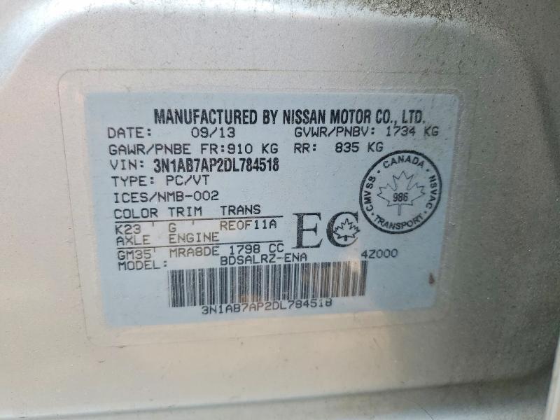 Aukcja sprzedaży 2013 Nissan Sentra, vin: 3N1AB7AP2DL784518, numer aukcji: 59319406