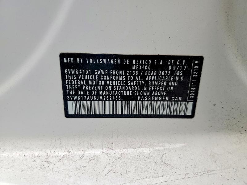 2018 Volkswagen Golf მანქანა იყიდება აუქციონზე, vin: 3VWB17AU6JM262455, აუქციონის ნომერი: 62961736