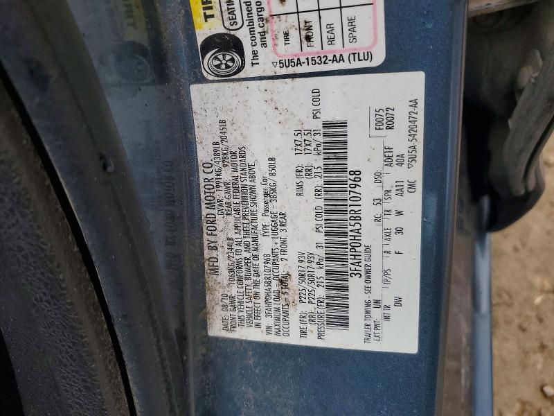 63149086 :رقم المزاد ، 3FAHP0HA5BR107968 vin ، 2011 Ford Fusion مزاد بيع