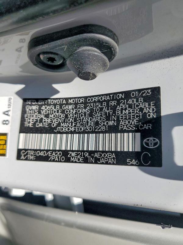 Aukcja sprzedaży 2023 Toyota Corolla Hybrid, vin: JTDBCMFE0P3012281, numer aukcji: 60462436