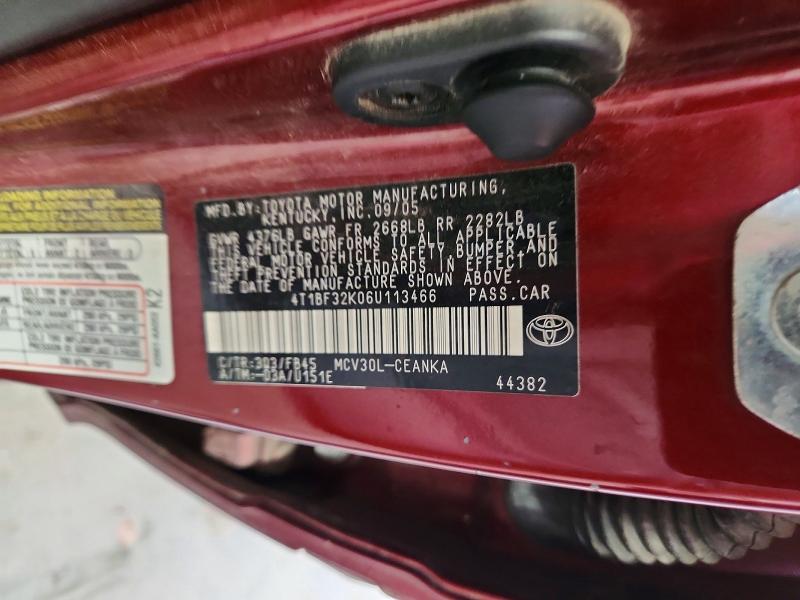 Продажа на аукционе авто 2006 Toyota Camry, vin: 4T1BF32K06U113466, номер лота: 59830726