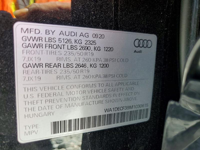 2021 Audi Q3 მანქანა იყიდება აუქციონზე, vin: WA1DECF39M1030615, აუქციონის ნომერი: 61322616