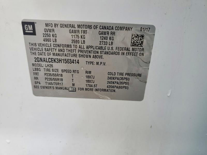2017 Chevrolet Equinox მანქანა იყიდება აუქციონზე, vin: 2GNALCEK3H1563414, აუქციონის ნომერი: 60770746