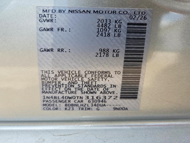 61432076 :رقم المزاد ، 1N4BL4DW0TN316372 vin ، 2026 Nissan Altima مزاد بيع