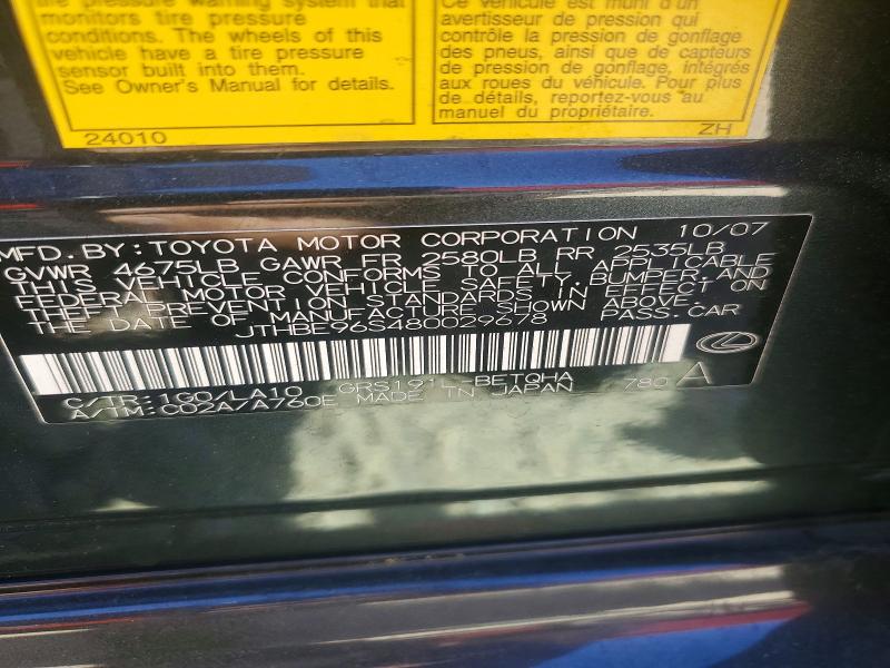 2008 Lexus Gs მანქანა იყიდება აუქციონზე, vin: JTHBE96S480029678, აუქციონის ნომერი: 62848696