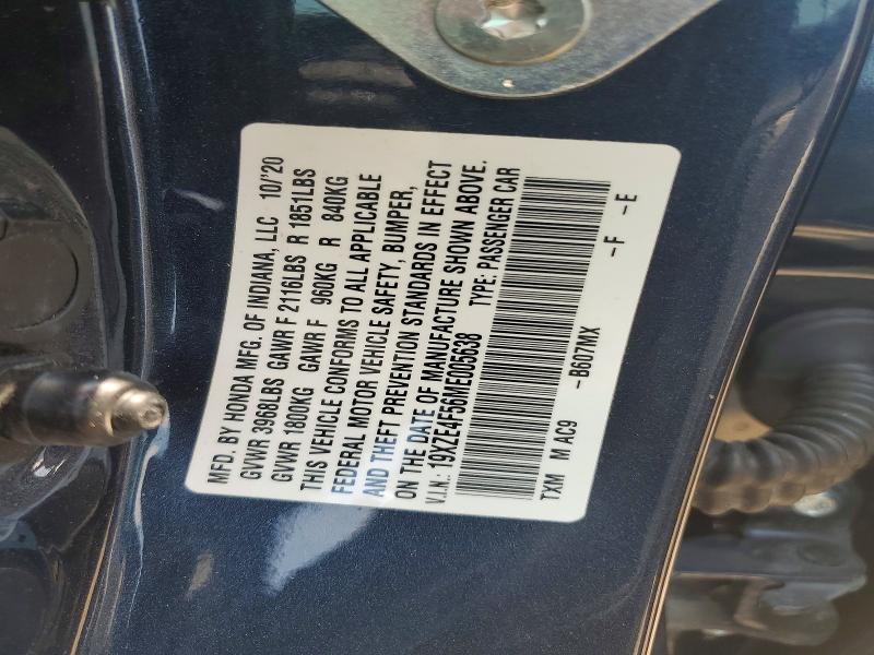 2021 Honda Insight მანქანა იყიდება აუქციონზე, vin: 19XZE4F56ME005638, აუქციონის ნომერი: 62666976