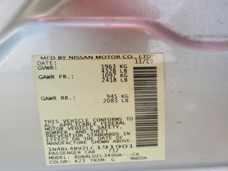 61619326 :رقم المزاد ، 1N4BL4BV2LC191901 vin ، 2020 Nissan Altima مزاد بيع