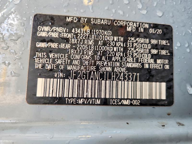 Aukcja sprzedaży 2020 Subaru Crosstrek, vin: JF2GTANC1LH243371, numer aukcji: 61217866