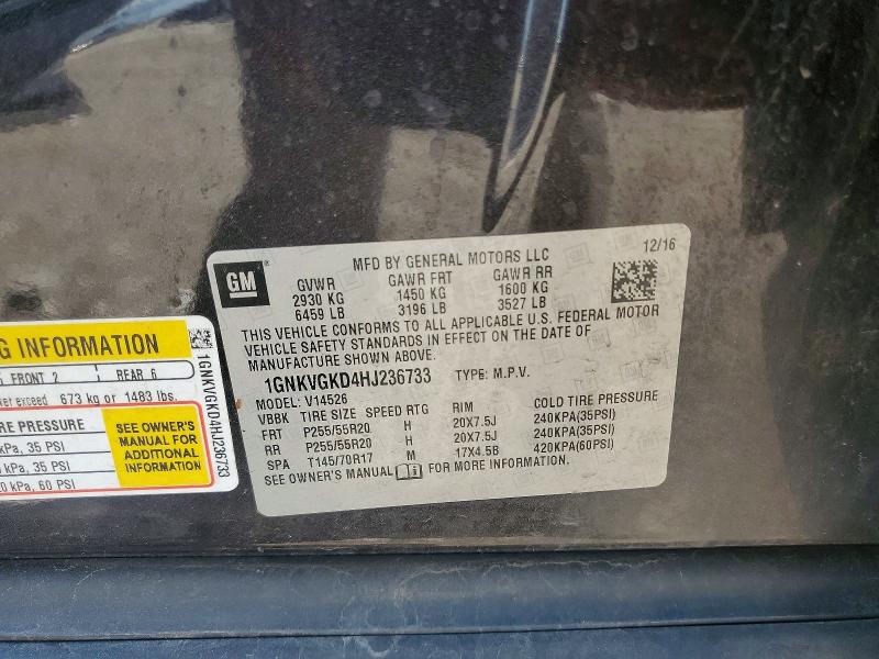 59788306 :رقم المزاد ، 1GNKVGKD4HJ236733 vin ، 2017 Chevrolet Traverse مزاد بيع