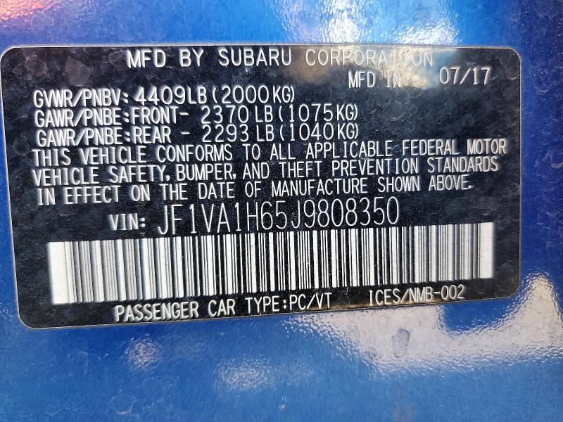 Aukcja sprzedaży 2018 Subaru Wrx, vin: JF1VA1H65J9808350, numer aukcji: 63055356