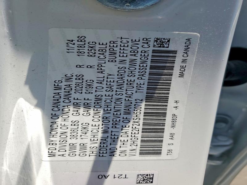 60520316 :رقم المزاد ، 2HGFE2F2XSH550712 vin ، 2025 Honda Civic مزاد بيع