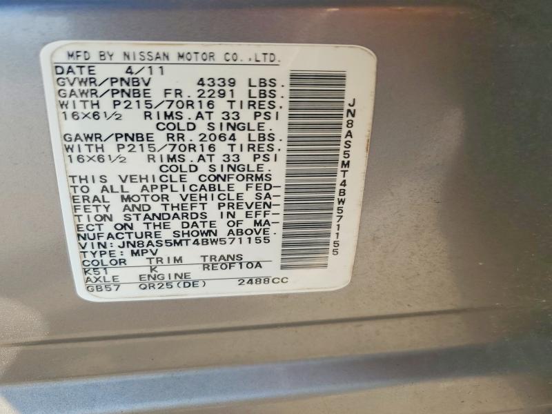 Aukcja sprzedaży 2011 Nissan Rogue, vin: JN8AS5MT4BW571155, numer aukcji: 61164726