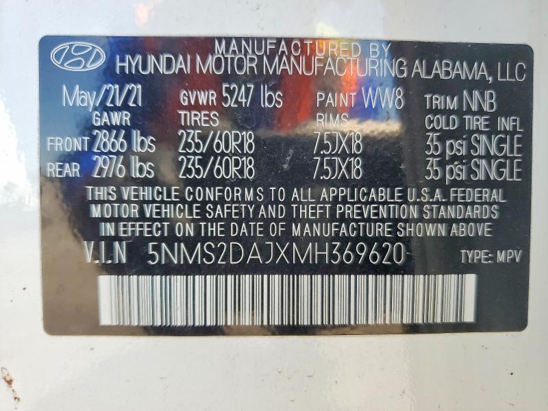 Продаж на аукціоні авто 2021 Hyundai Santa Fe, vin: 5NMS2DAJXMH369620, номер лоту: 62815086