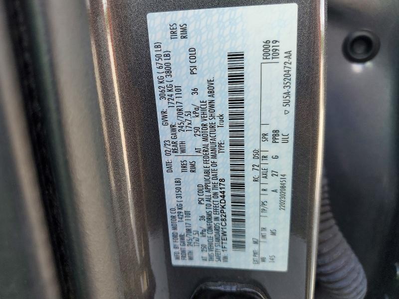 2023 Ford F150 მანქანა იყიდება აუქციონზე, vin: 1FTEW1C82PKD44178, აუქციონის ნომერი: 61611736