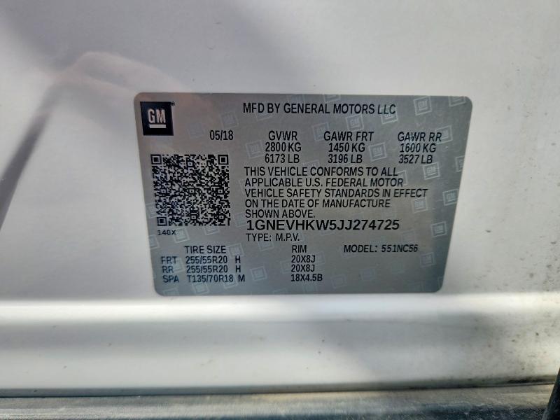 Aukcja sprzedaży 2018 Chevrolet Traverse, vin: 1GNEVHKW5JJ274725, numer aukcji: 60456946
