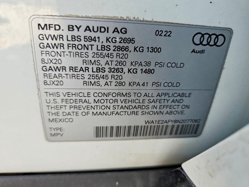 Продажа на аукционе авто 2022 Audi Q5 E, vin: WA1E2AFY8N2077062, номер лота: 62725776