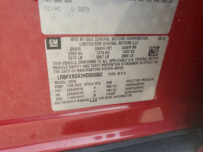 2017 Buick Envision მანქანა იყიდება აუქციონზე, vin: LRBFXBSA3HD050062, აუქციონის ნომერი: 62948676