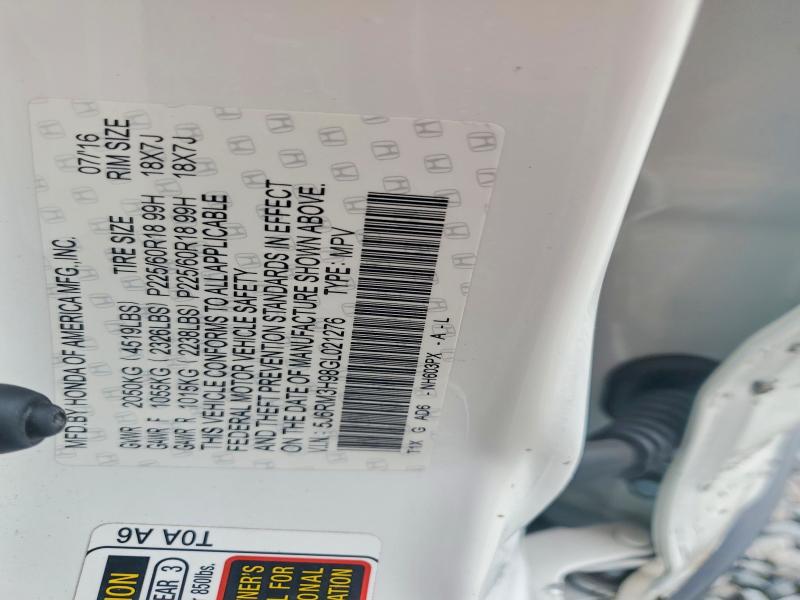 Продаж на аукціоні авто 2016 Honda Cr-v, vin: 5J6RM3H98GL021276, номер лоту: 60641736