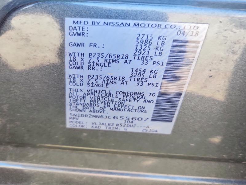 Продаж на аукціоні авто 2018 Nissan Pathfinder, vin: 5N1DR2MN6JC655607, номер лоту: 62644676