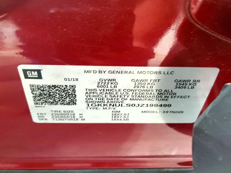 85974695 :رقم المزاد ، 1GKKNULS0JZ199499 vin ، 2018 Gmc Acadia مزاد بيع