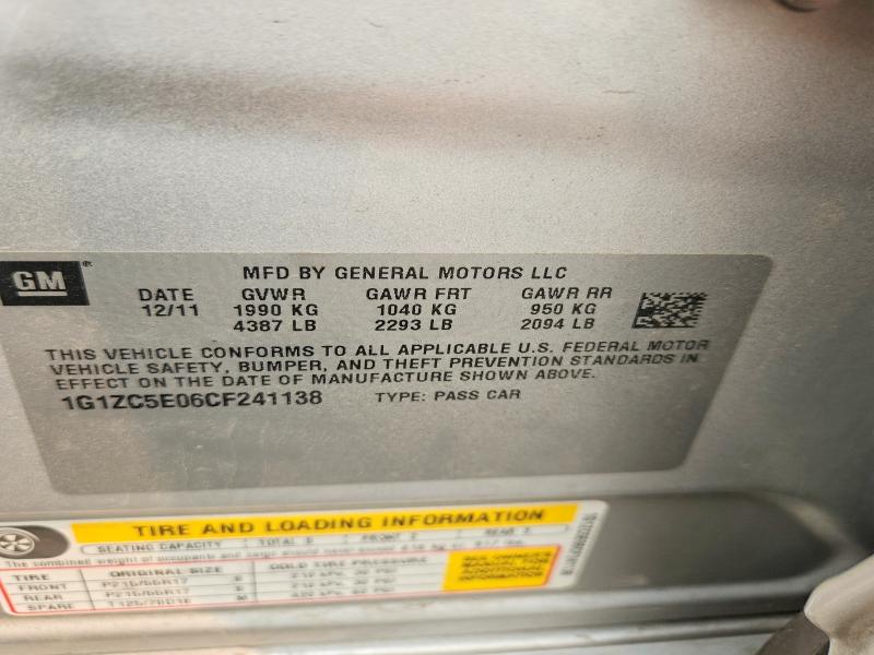2012 Chevrolet Malibu მანქანა იყიდება აუქციონზე, vin: 1G1ZC5E06CF241138, აუქციონის ნომერი: 61141186