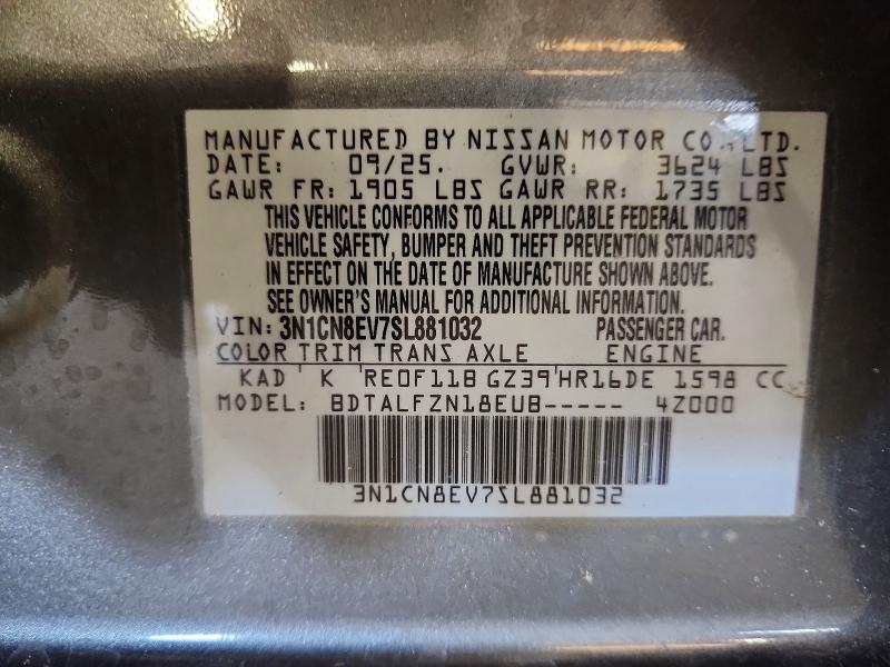 Продажа на аукционе авто 2025 Nissan Versa, vin: 3N1CN8EV7SL881032, номер лота: 61592726