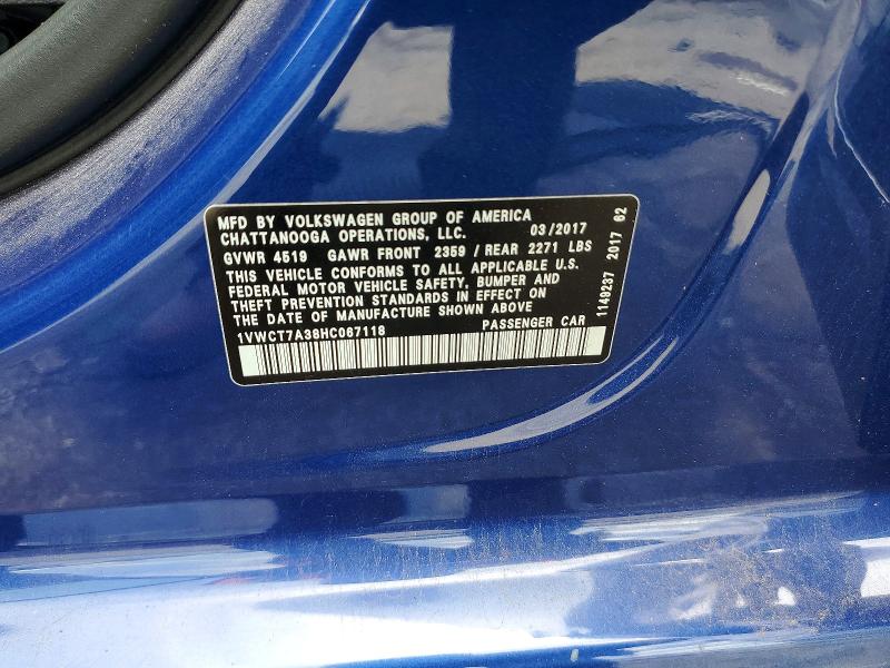 Aukcja sprzedaży 2017 Volkswagen Passat, vin: 1VWCT7A38HC067118, numer aukcji: 59315626