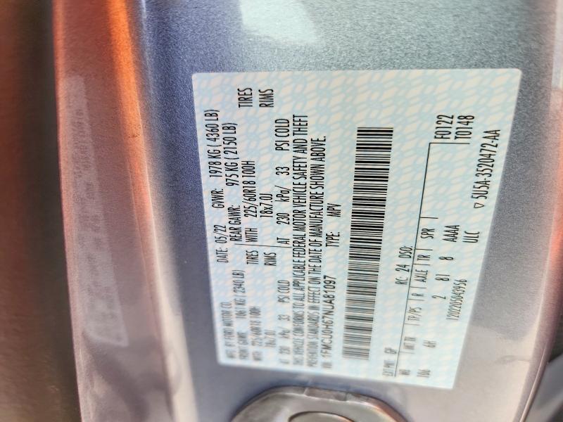 59853106 :رقم المزاد ، 1FMCU0H67NUA81097 vin ، 2022 Ford Escape مزاد بيع
