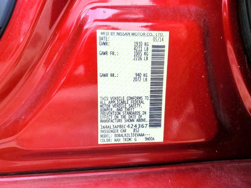 Aukcja sprzedaży 2014 Nissan Altima, vin: 1N4AL3AP8EC424367, numer aukcji: 61053236