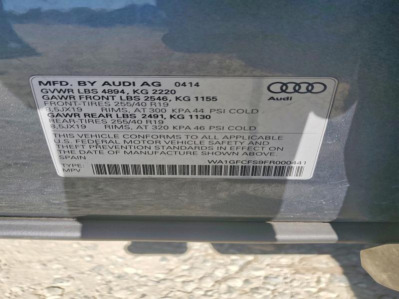 2015 Audi Q3 მანქანა იყიდება აუქციონზე, vin: WA1GFCFS9FR000441, აუქციონის ნომერი: 61719186