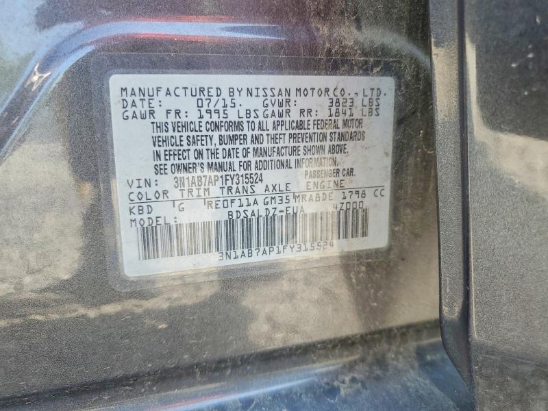 61890166 :رقم المزاد ، 3N1AB7AP1FY315524 vin ، 2015 Nissan Sentra مزاد بيع