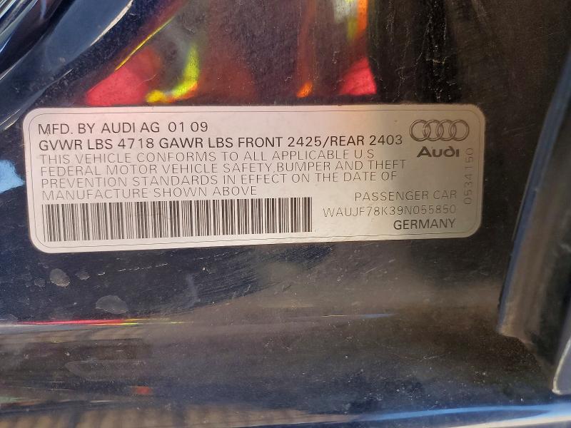 63431486 :رقم المزاد ، WAUJF78K39N055850 vin ، 2009 Audi A4 مزاد بيع