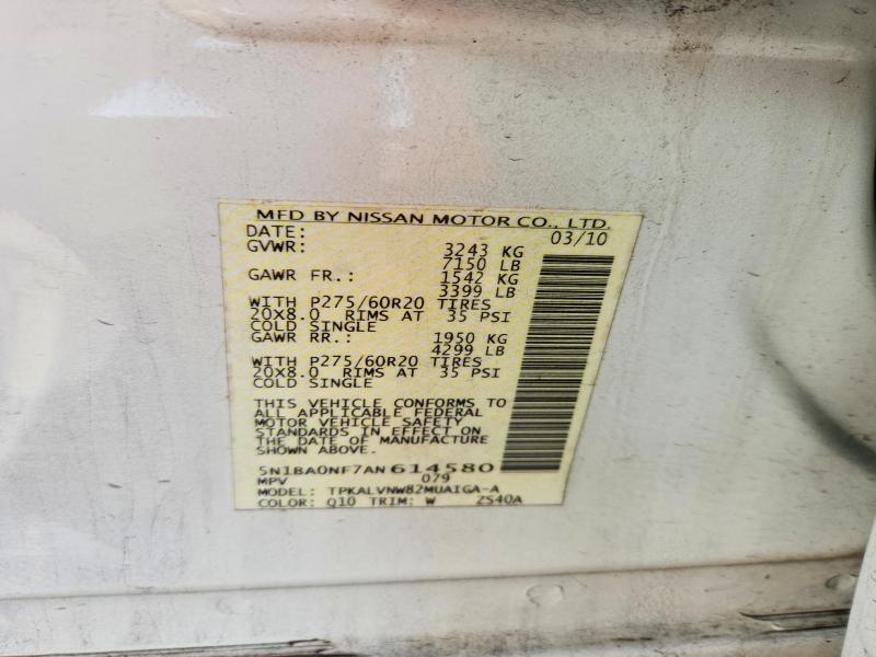 61387446 :رقم المزاد ، 5N1BA0NF7AN614580 vin ، 2010 Nissan Armada مزاد بيع