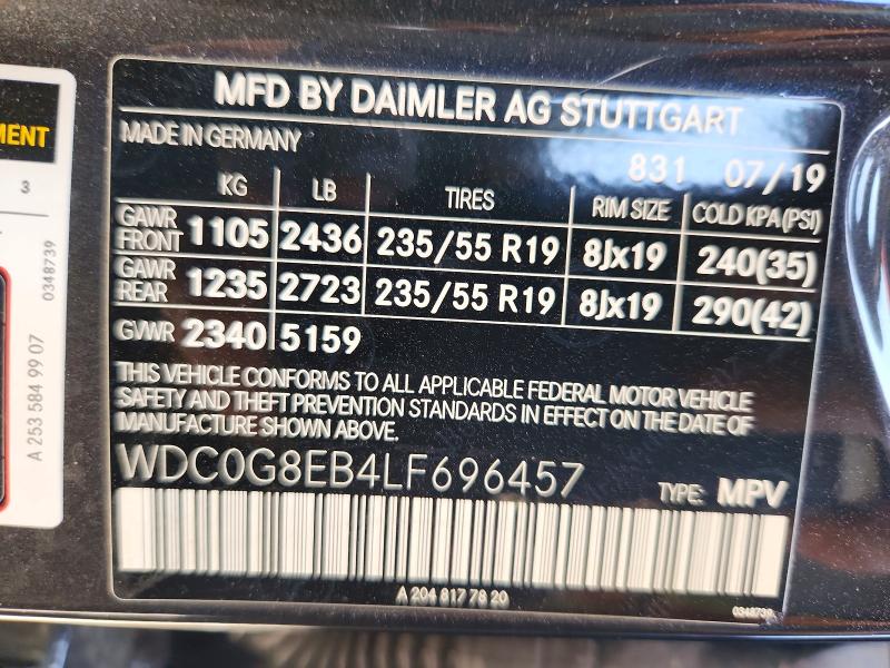 59131136 :رقم المزاد ، WDC0G8EB4LF696457 vin ، 2020 Mercedes-benz Glc مزاد بيع