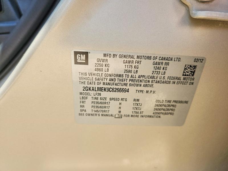 2012 Gmc Terrain მანქანა იყიდება აუქციონზე, vin: 2GKALMEK9C6266694, აუქციონის ნომერი: 59149366