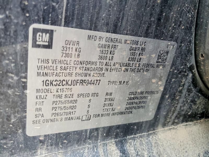 62628856 :رقم المزاد ، 1GKS2CKJ0FR594477 vin ، 2015 Gmc Yukon مزاد بيع