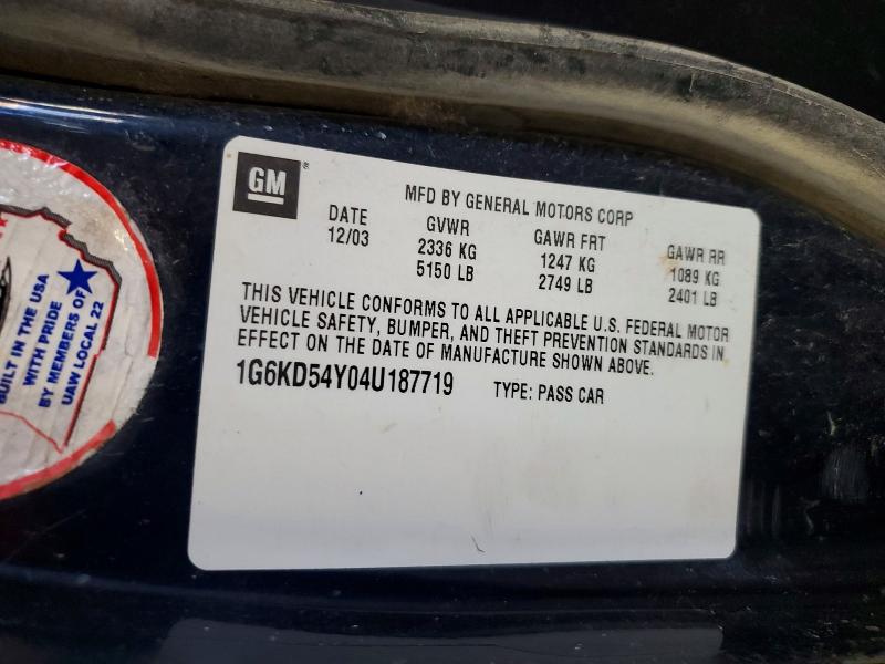 2004 Cadillac Deville მანქანა იყიდება აუქციონზე, vin: 1G6KD54Y04U187719, აუქციონის ნომერი: 62645196