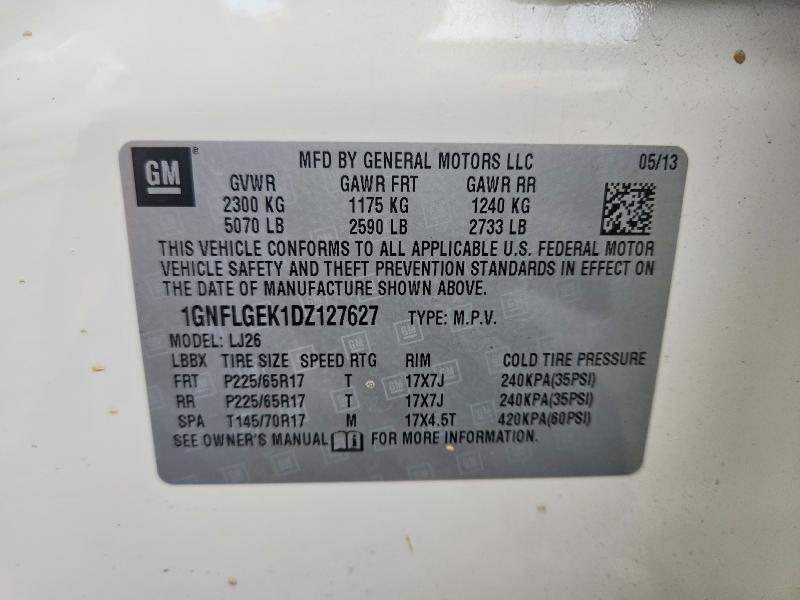 Aukcja sprzedaży 2013 Chevrolet Equinox, vin: 1GNFLGEK1DZ127627, numer aukcji: 60173136