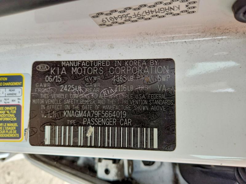 2015 Kia Optima მანქანა იყიდება აუქციონზე, vin: KNAGM4A79F5664019, აუქციონის ნომერი: 59220366