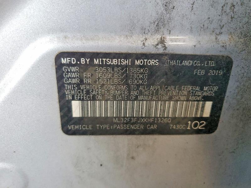 2019 Mitsubishi Mirage მანქანა იყიდება აუქციონზე, vin: ML32F3FJXKHF13260, აუქციონის ნომერი: 62999856