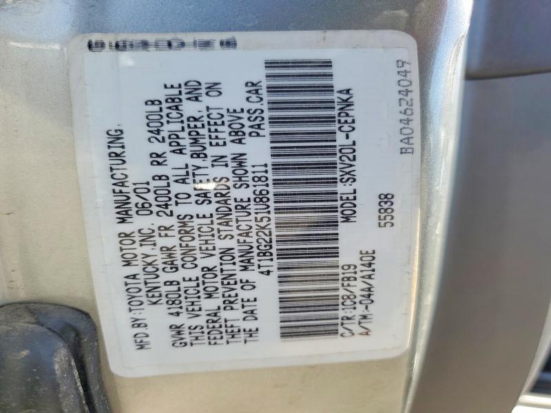 2001 Toyota Camry მანქანა იყიდება აუქციონზე, vin: 4T1BG22K51U861811, აუქციონის ნომერი: 56195326