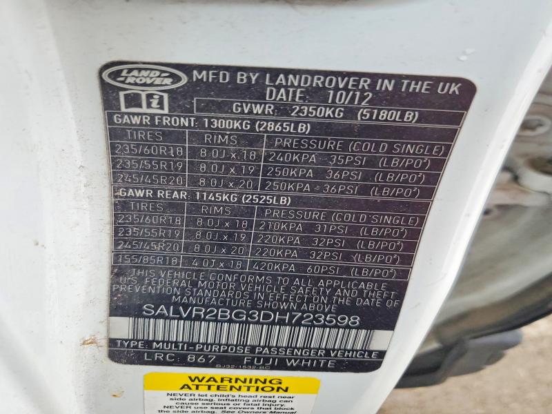 Продаж на аукціоні авто 2013 Land Rover Range Rover Evoque, vin: SALVR2BG3DH723598, номер лоту: 61616946