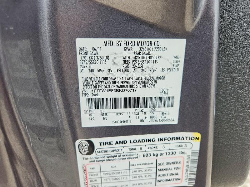 Продаж на аукціоні авто 2011 Ford F150, vin: 1FTFW1EF3BKD70717, номер лоту: 62779316