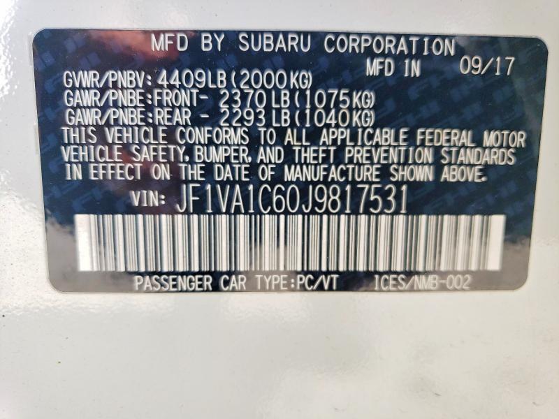 Продажа на аукционе авто 2018 Subaru Wrx, vin: JF1VA1C60J9817531, номер лота: 60920116