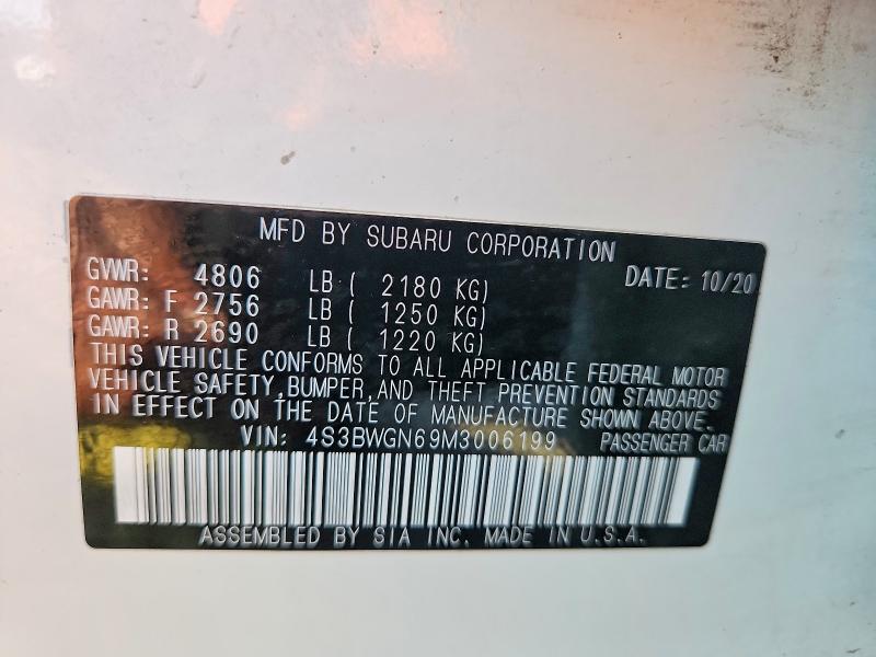 2021 Subaru Legacy მანქანა იყიდება აუქციონზე, vin: 4S3BWGN69M3006199, აუქციონის ნომერი: 58877366