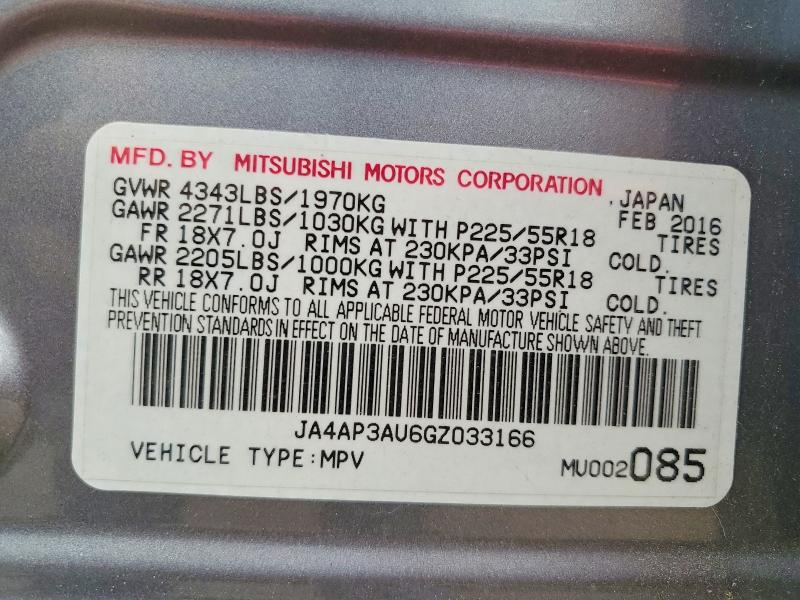 2016 Mitsubishi Outlander Sport მანქანა იყიდება აუქციონზე, vin: JA4AP3AU6GZ033166, აუქციონის ნომერი: 60742906